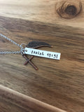 Isaiah 40:31 Necklace Cross Wings Bar Bible Verse Christian Gift Scripture God Hand Stamped Jewelry Mixed Metal Copper Custom