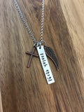 Isaiah 40:31 Necklace Cross Wings Bar Bible Verse Christian Gift Scripture God Hand Stamped Jewelry Mixed Metal Copper Custom