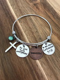 Ecclesiastes 3:11 Bracelet Turquoise Cross Bangle Synthetic Opal Charm Bible Verse Scripture Christian Gift Jewelry God Adjustable Stamped