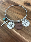 Ecclesiastes 3:11 Bracelet Turquoise Cross Bangle Synthetic Opal Charm Bible Verse Scripture Christian Gift Jewelry God Adjustable Stamped