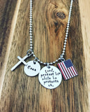 US Military Custom Personalized Lord Protect Him Her While He She Protects Us Necklace Army Marine Air Force Navy Wife Mom Gift Hand Stamped
