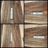 Newborn Birth Stats Necklace Personalized Custom New Baby Child Mom Mother Baby Weight Name 4 Sided Bar Hand Stamped Jewelry Gift