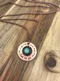 Let It Go Arrow Necklace Jewelry Handstamped Synthetic Turquoise Opal Copper Personalized Custom Gift Daily Reminder Inspirational