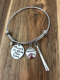 Softball Bracelet Jewelry Gift There's No Place Like Home Bat Player Team Life Quote Girl Hand Stamped Adjustable Bangle Custom Personalized