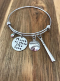 Softball Bracelet Jewelry Gift There's No Place Like Home Bat Player Team Life Quote Girl Hand Stamped Adjustable Bangle Custom Personalized