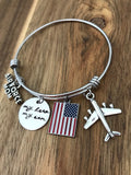 Air Force Mom Bracelet Jewelry Deployment Gift My Hero My Son Bangle Adjustable Hand Stamped Airplane American Flag Aim High Fly Fight Win