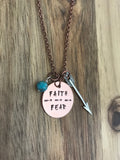 Faith Over Fear Necklace Jewelry Arrow Turquoise Copper Christian Quote Saying Gift Hand Stamped Custom Personalize Sassco Designs