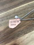 Georgia Peach Necklace Jewelry Gift Georgia Girl State Home Pearl Hand Stamped Copper Sassco Designs
