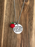 Teacher Necklace Jewelry Apple Gift Teachers plant seeds that last a lifetime Hand Stamped Metal Quote Saying