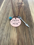 Faith Over Fear Necklace Jewelry Arrow Turquoise Copper Christian Quote Saying Gift Hand Stamped Custom Personalize Sassco Designs