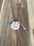 Faith Over Fear Necklace Jewelry Arrow Turquoise Copper Christian Quote Saying Gift Hand Stamped Custom Personalize Sassco Designs