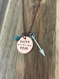 Faith Over Fear Necklace Jewelry Arrow Turquoise Copper Christian Quote Saying Gift Hand Stamped Custom Personalize Sassco Designs