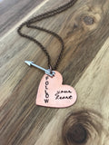 Follow Your Heart Necklace Jewelry Arrow Cursive Script Copper Graduation Gift Hand Stamped Custom Dream Big Be Fearless Inspirational