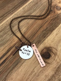 Psalm 46:10 Necklace Be Still And Know Cross Copper Bar Bible Verse Christian Gift Scripture God Hand Stamped Jewelry Mixed Metal
