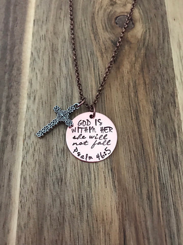 Psalm 46:5 God is within her she will not fall necklace christian bible verse jewelry