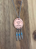 Love My Tribe Necklace Dreamcatcher Jewelry Turquoise Feather Arrow Hand Stamped Gift Copper Bohemian Boho Style