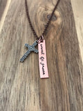 Ephesians 2:8-9 Necklace Saved By Grace Christian Jewelry Cross Baptism Gift Cursive Script Scripture Bible Verse Hand Stamped