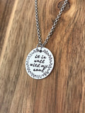 It Is Well With My Soul Necklace Christian Jewelry Church Hymn Gift Cursive Script Hand Stamped Leaf Vine Border