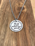 It Is Well With My Soul Necklace Christian Jewelry Church Hymn Gift Cursive Script Hand Stamped Leaf Vine Border