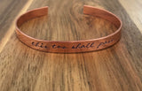 This Too Shall Pass Cuff Bracelet Copper Jewelry Thin Christian Gift Cursive Script Daily Reminder Inspirational Hand Stamped