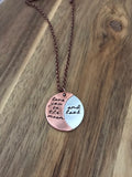Love You To The Moon And Back Necklace Jewelry Celestial Gift Hand Stamped Mixed Metal Copper Cursive Script