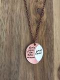 Love You To The Moon And Back Necklace Jewelry Celestial Gift Hand Stamped Mixed Metal Copper Cursive Script