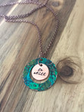 Be Still Necklace Psalm 46:10 Jewelry Copper Patina Turquoise Christian Gift Bible Verse Scripture Hand Stamped Cursive
