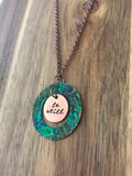 Be Still Necklace Psalm 46:10 Jewelry Copper Patina Turquoise Christian Gift Bible Verse Scripture Hand Stamped Cursive