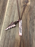 Arrowhead Necklace Jewelry Follow Your Arrow Gift Copper Bar Cursive Script Hand Stamped