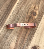 God Is Greater Than The Highs And Lows Bracelet Jewelry Thin Copper Cuff Christian Gift Daily Reminder Inspirational Hand Stamped Code