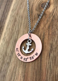Custom Lake Necklace Anchor Jewelry Coordinates Name Gift Personalize Lake Life Hair Boating Bum Girl Longitude Latitude Hand Stamped