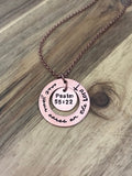 Psalm 55:22 Necklace Jewelry Cast Your Cares on the Lord Christian Gift Bible Verse Cross Cursive Script Copper Jewelry Gift Hand Stamped