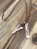 Arrowhead Necklace Jewelry Follow Your Arrow Gift Copper Bar Cursive Script Hand Stamped