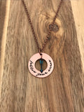 Follow Your Arrow Necklace Arrow Jewelry Copper Patina Turquoise Graduation Gift Hand Stamped Cursive Script Open Circle