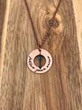 Follow Your Arrow Necklace Arrow Jewelry Copper Patina Turquoise Graduation Gift Hand Stamped Cursive Script Open Circle