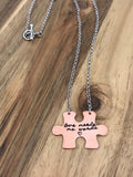 Autism Awareness Necklace Jewelry Love Needs No Words Puzzle Piece Gift Hand Stamped Copper Sassco Designs