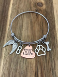 Dog Memorial Bracelet Initial Jewelry Forever In My Heart Gift Angel Wings Pawprint Bone Fur Baby Rainbow Bridge Keepsake Hand Stamped