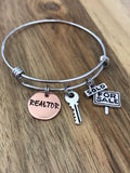 Realtor Bracelet Jewelry Gift For Sale Sold Sign Key Real Estate Agent Bangle Adjustable Hand Stamped Custom Crye-Leike Century 21 ReMax