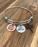 With Brave Wings She Flies Bracelet Dragonfly Jewelry Gift Hand Stamped Bangle Mixed Metal Copper Cursive Script Circles Graduation Quote