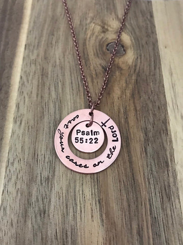 Psalm 55:22 cast your cares on the Lord necklace christian bible verse jewelry