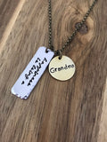 Grandma Necklace Jewelry Gift Happiness Is Being A Grandma Quote Hammered Brass Gold Bronze Hand Stamped Custom Mixed Metal Cursive