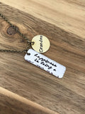 Grandma Necklace Jewelry Gift Happiness Is Being A Grandma Quote Hammered Brass Gold Bronze Hand Stamped Custom Mixed Metal Cursive