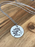 With Brave Wings She Flies Necklace Bird Jewelry Graduation Gift Quote Hand Stamped Mixed Font Custom Cursive Script