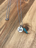Live Free Turquoise Feather Necklace Jewelry Quote Hand Stamped Cursive Script