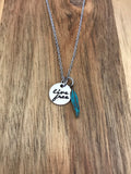 Live Free Turquoise Feather Necklace Jewelry Quote Hand Stamped Cursive Script