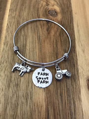 Farm sweet farm bracelet cow tractor jewelry