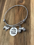 Farm Sweet Farm Bracelet Cow Tractor Jewelry Gift Hand Stamped Farm Life Farm Girl Hammered Circle