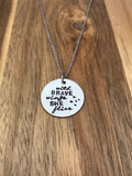 With Brave Wings She Flies Necklace Bird Jewelry Graduation Gift Quote Hand Stamped Mixed Font Custom Cursive Script