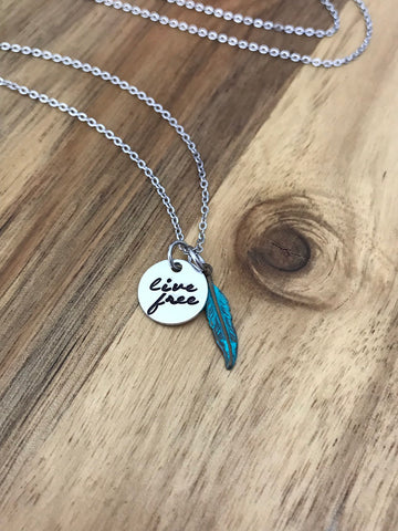 Live free turquoise feather necklace jewelry