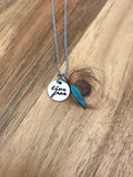 Live Free Turquoise Feather Necklace Jewelry Quote Hand Stamped Cursive Script